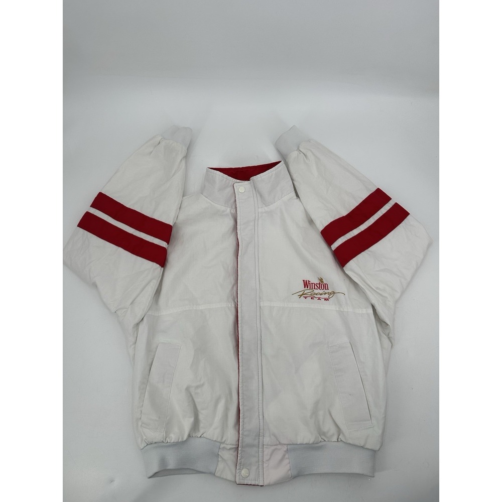 VINTAGE Winston Racing Team Jacket Men's Large White Red Tobacco Zip Windbreaker
